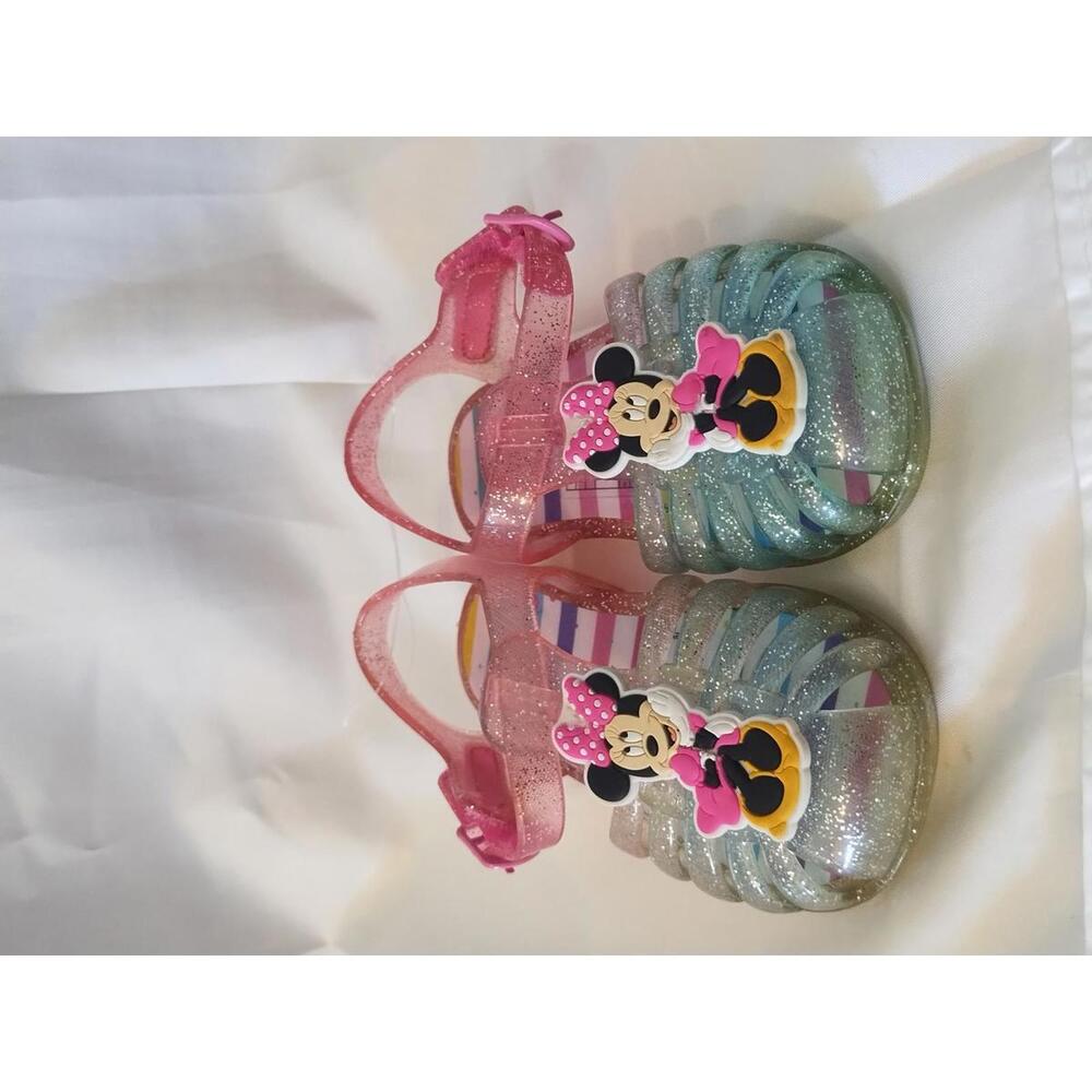 Y2K Disney Toddler Girl Glitter Ombré Pink Blue Minnie Mouse Jelly Sandal Size 5